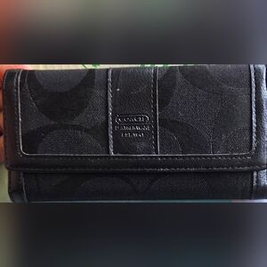 Coach Black Signature Key & Card Holder